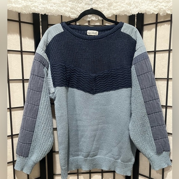 UNIONBAY VINTAGE Y2K ACRYLIC KNIT AND QUILT PATCH SWEATER MEN SIZE L - Picture 1 of 8
